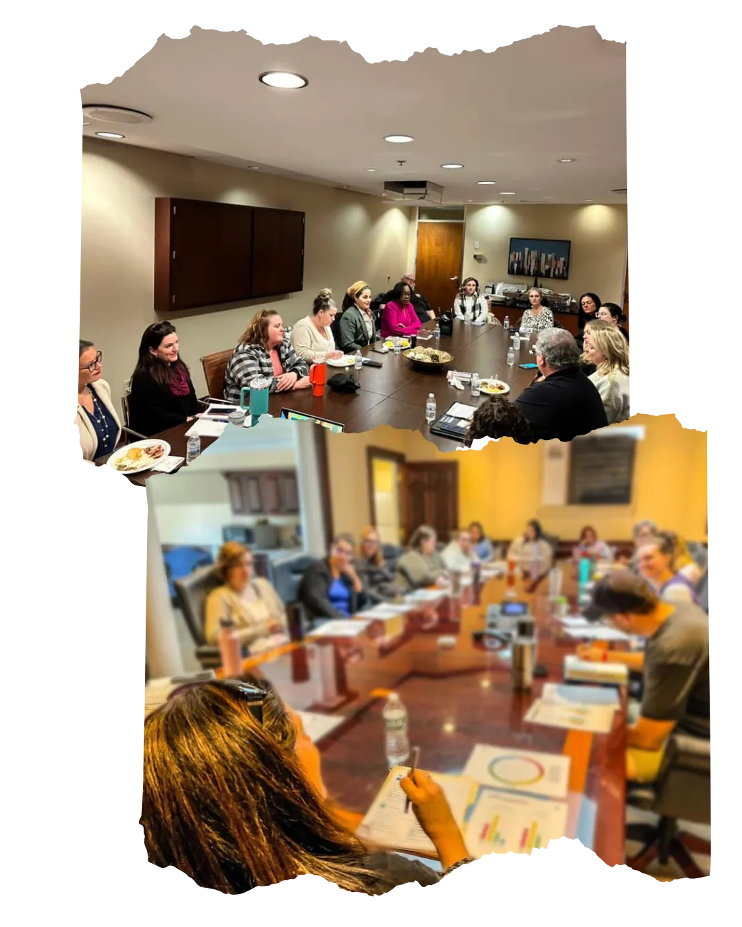 Participants sharing conversations around a coaching workshop table